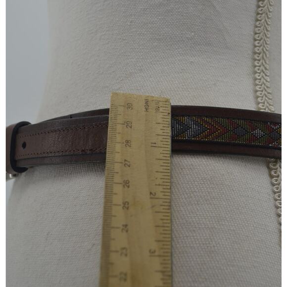 Women's Brown Leather Belt Textile Multicolored Accent Large - Picture 8 of 9